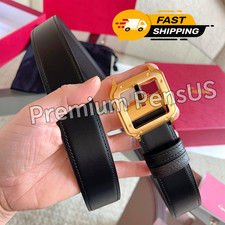 CARTIER Santos Black Leather Belt Gold Tone Buckle Men’s Luxury Classic Style picture