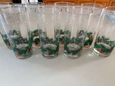 Vintage Set  8 Libby 15 Oz Cooler Christmas Glasses Pinecones Holly Snow 5