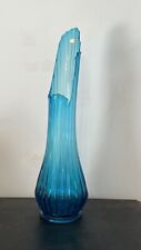 Vintage MCM Blue 24 Inch Swung Glass Vase By Fayette With Original Label picture