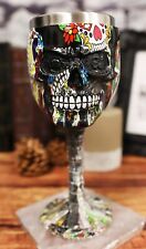 Ebros Black Floral Sugar Skull Wine Goblet Chalice Beverage Drinkware 7.25