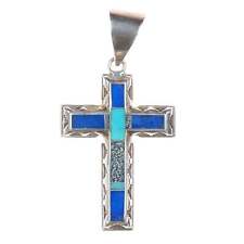 Ray Tracey Knifewing Navajo Sterling Turquoise, and Lapis Cross pendant picture