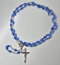 Catholic Rosary Blue Swirl Glass Beads Silver Tone Crucifix Virgin Mary 22