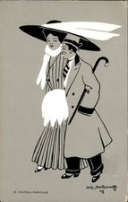 Art Deco Hat Umbrella Couple Aris Mertzanoff Artist Signed Vintage Postcard picture