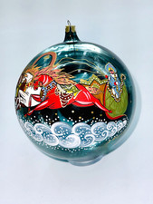 Powerful Large Ornament Russian Snow Scene Sleigh With Horses  5