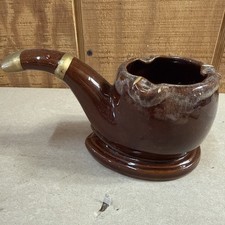 Vintage Napco Japan Pottery Pipe Shape Ashtray Brown Drip Glaze Mid Century picture