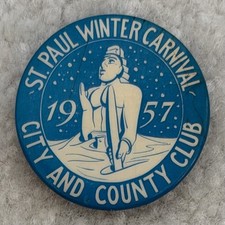 Vintage 1957 St. Paul Winter Carnival City And Country Club Button : 1 1/2