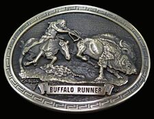 Buffalo Runner CM Russell Brass Vintage Belt Buckle picture