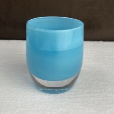 NEW w/ TAG GlassyBaby Mountain Lake #1203 Blue Art Glass Votive Candle Holder picture