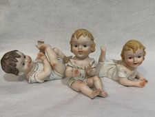 3 VTG Bisque Porcelain Arnart Japan Signed KPM Piano Babies Girls, Boy Figurines picture