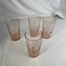 4 LIBBEY RIBBED Art Deco 5” PINK DEPRESSION TUMBLER GLASSES 1930s picture