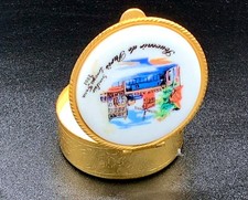 Beautiful Round Sinclair Limoges Souvenir de Paris Round Gold Trinket Box France picture