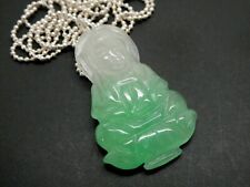 Quan Yin Guanyin Green White Jade Buddha Goddess Of Compassion Pendant Necklace  picture