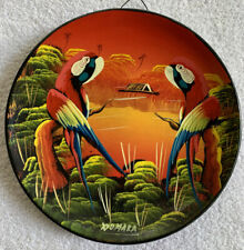 VTG Peru Plate Artist Signed Hand Painted Parrot Macaw Cockatiel Tropical Bird picture