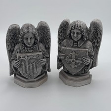 Vintage Facsimilies Ltd Angel Bookends Statues Gothic Heraldic Shield Pair picture