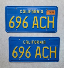 California 1970 Blue License Plates year tag YOM DMV clear chevy chevelle ss gto picture