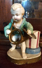 Antique German bisque porcelain figural spill vase / match strike young boy picture