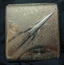 Vintage USSR Soviet Space Cigarette Case Vostok 1 Yuri Gagarin 1961 CCCP Rocket picture
