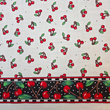 Vintage Mary Engelbreit Daisy Kingdom Double Border Cherries Fabric 1 Yard 1990s picture
