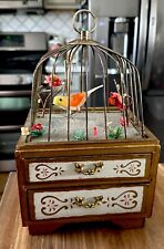 Vintage Bird Cage Music Jewelry Box Swinging Bird 2 Drawer  Working -