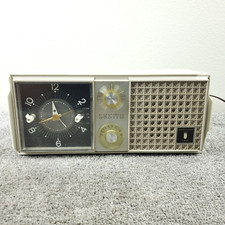 Vintage Zenith L519 Tube Radio Clock Telechron AM 1950's MCM White WORKS picture