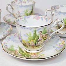 Vintage Fine China Porcelain Teacup Saucer 8pc Royal Albert Kentish Rockery picture