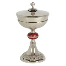 Orthodox Church Brass Two Tone Nickel and 24kt Plate Red Node Ciborium 8 In picture