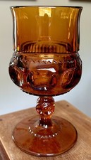 4 - Indiana Glass Company Dark Amber Kings Crown Thumbprint Wine Goblet 5.75” picture