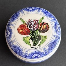 Vintage Delft Blue Round Tulip Trinket Box by AGRO Holland picture