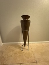 27 Inch Hand Hammered Copper Cone Industrial Floor Vase with Iron Stand picture