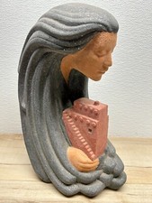 Vintage 1990s Acoma Native American Woman Sittre Sculpture Ceramic Hand Pianted picture