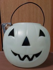 Vtg Ghost White General Foam Halloween Blow Mold Pumpkin Candy Bucket 8” Rare picture