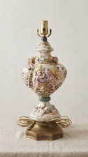 Vintage Capodimonte Style Pierced Porcelain Table LampPutti Cherubs Gold Accents picture