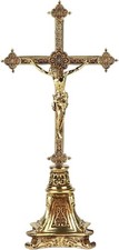 BC Catholic Metal Standing Crucifix, Jesus Christ Cross for Altar, Catholic W... picture