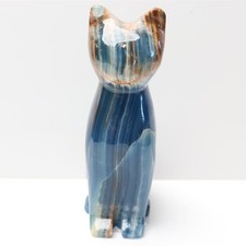 Blue Onyx Cat Sculpture — Handcrafted Stone Decor picture
