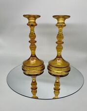 US GLASS Pair of -76 Amber Glass Candle Sticks Vintage Depression Era 1920s 30s picture