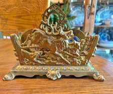 Solid Brass Letter Holder Stag & Hunting Dogs BRADLEY & HUBBARD 1920's Antique picture