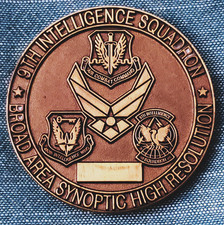 VINTAGE AUTHENTIC USAF 9th INTELLIGENCE SQUADRON DARK BRASS 3D CHALLENGE COIN picture