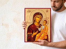 Large Christian Icon With Virgin Mary Quick to Hear  superior quality 9.4 x 13in picture