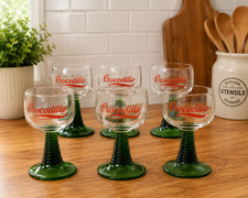 Vintage Crocodillo Glasses Set of 6 Green Stem Goblets Retro Barware 70's 4.5