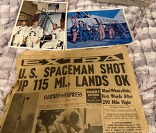 Vintage NASA Memorabilia Lot: 1961 Alan Shepard Newspaper & Apollo 11 Crew Photo picture