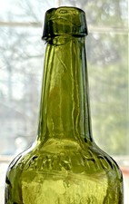 1850s Johann Hoff Green Bottle Pontil Applied Lip Extreme Whittle Crude Mint picture