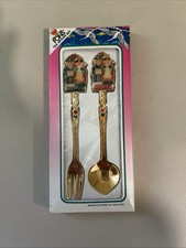 Saechen Fons Gold Plated Tea Spoon & Fork Set Korea New picture