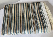 Vintage MCM Cut Velvet Fabric Blue Brown Tan Remnant Stripe Mid Century Modern picture