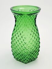 Vintage Hoosier Diamond Point Hobnail Pentagonal Green Glass Vase picture