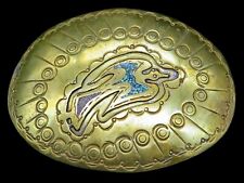 Peyote Bird Turquoise Coral Southwest Style Signed LT Handmade Belt Buckle picture