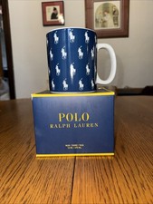 NOS~Ralph Lauren ALL OVER 🐎 POLO PONY 🐎 16oz Ceramic Coffee Mug picture