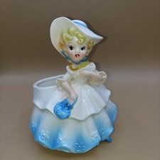Southern Belle Lady Relpo Planter vase blue purse bonnet figural picture