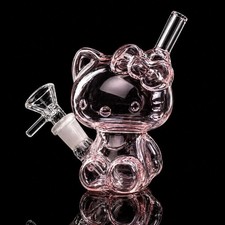 4.5 Inch Cute Pink Kitty Glass Bong Quality Tobacco Smoking Water Pipe Hookah ✨ picture
