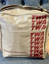 Vtg TWA Getaway Vacations Flight Bag Airline Travel Tote Gold Beige NEW Unused picture