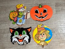 VINTAGE LOT Beistle HALLOWEEN Scarecrow Hissing Cat DIE CUT Jack O Lantern 1970s picture